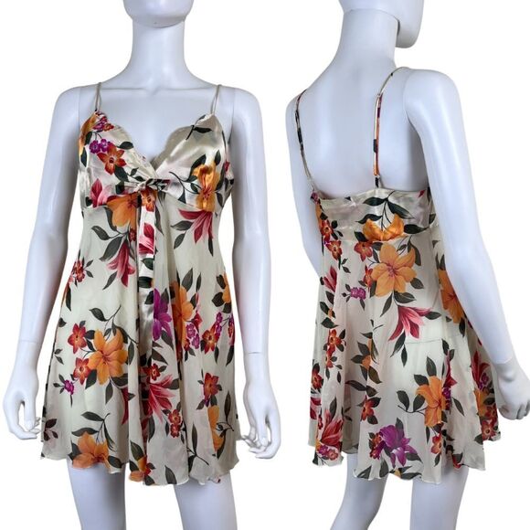 Victoria's Secret Floral Satin Sheer Cami Size M Babydoll Mini Slip Resort Dress - Picture 1 of 13